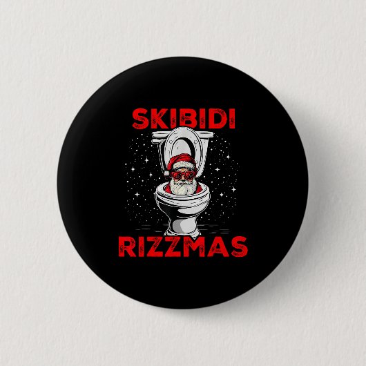 Skibidi Rizzmas Funny Santa Toilet White Elephant  Button (Vorderseite)