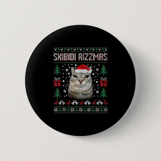 Skibidi Rizzmas Funny Silly Staring Cat Ugly Sweat Button (Vorderseite)