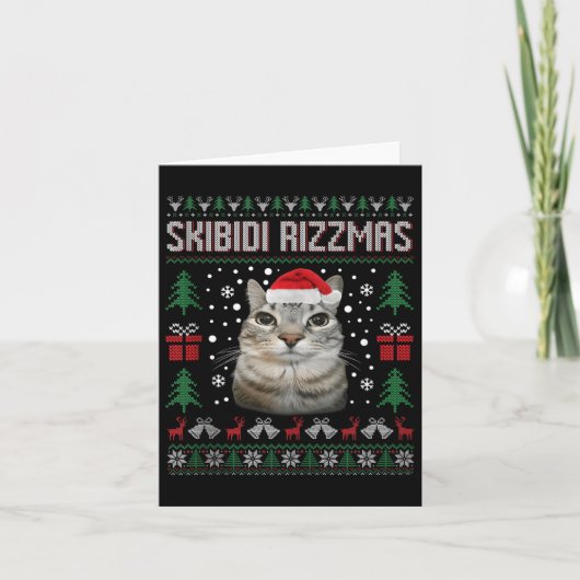 Skibidi Rizzmas Funny Silly Staring Cat Ugly Sweat Karte (Vorderseite)