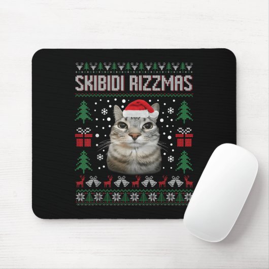 Skibidi Rizzmas Funny Silly Staring Cat Ugly Sweat Mousepad (Mit Mouse)