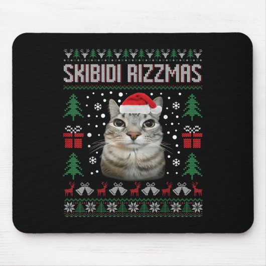 Skibidi Rizzmas Funny Silly Staring Cat Ugly Sweat Mousepad (Vorne)
