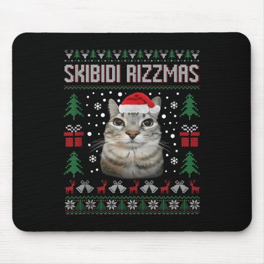 Skibidi Rizzmas Funny Silly Staring Cat Ugly Sweat Mousepad (Vorne)
