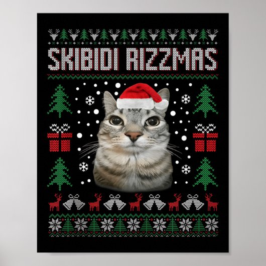 Skibidi Rizzmas Funny Silly Staring Cat Ugly Sweat Poster (Vorne)