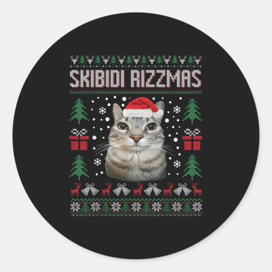 Skibidi Rizzmas Funny Silly Staring Cat Ugly Sweat Runder Aufkleber (Vorderseite)