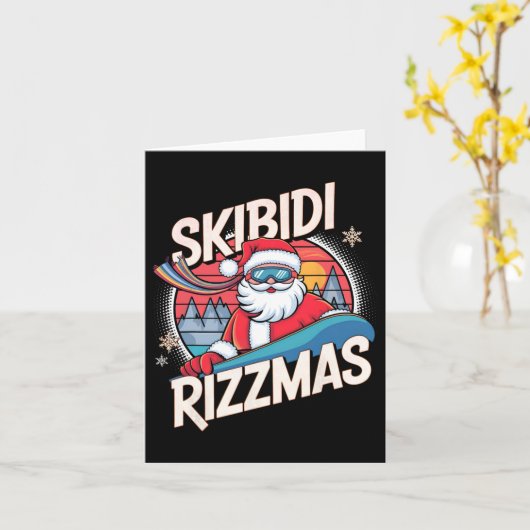 Skibidi Rizzmas Funny Snowboarden Weihnachten Karte (Gelbe Blume)