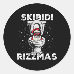 Skibidi Rizzmas Funny Toilet Santa White Elephant Runder Aufkleber