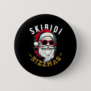 Skibidi Rizzmas Retro Weihnachtsmann Hut Coole Wei Button