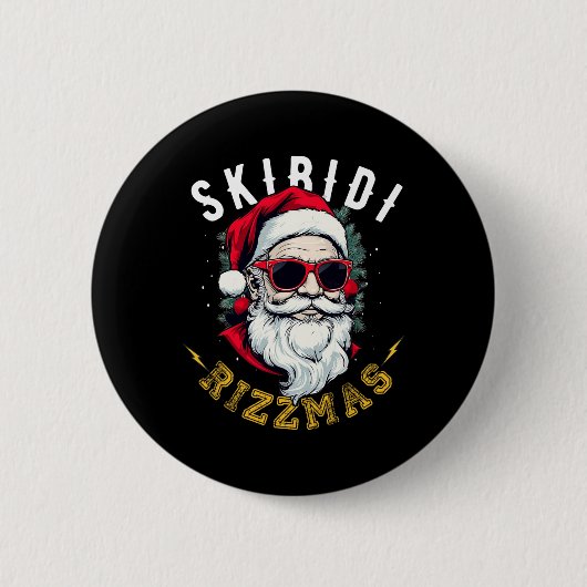 Skibidi Rizzmas Retro Weihnachtsmann Hut Coole Wei Button (Vorderseite)