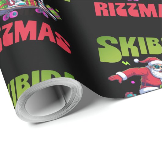 Skibidi Rizzmas Santa on his Skate Geschenkpapier (Rolleneckpunkt)