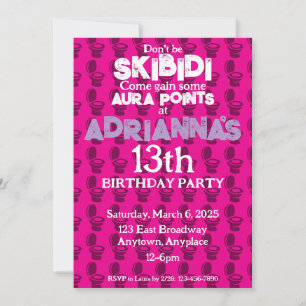 Skibidi Toilet Pink Geburtstagsparty Einladung