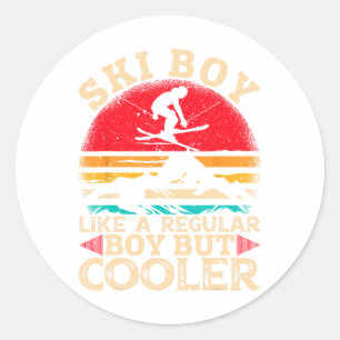 Skiboy wie ein Junge, aber Cooler ein Skifahrer Runder Aufkleber