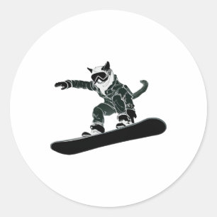 Skibrille Lustige Skifahren Snowboarden Katze Runder Aufkleber