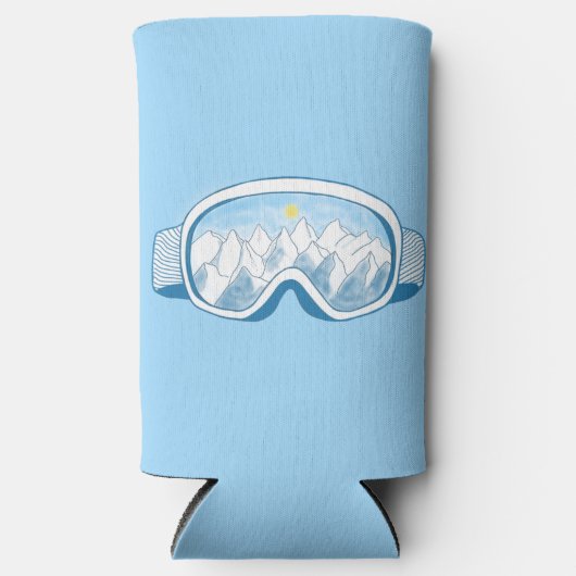 Skibrille mit Spiegelbild der Berge Selters Dosenkühler (Vorderseite)