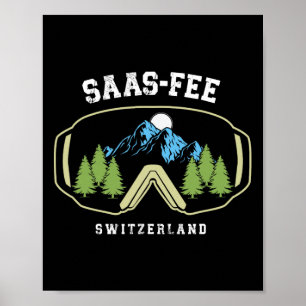 Skibrille Saas-fee Resort Schweizer Alpen Skifahre Poster
