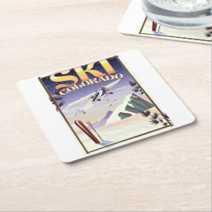 Skicolorado Vintage Reiseplakat Rechteckiger Pappuntersetzer