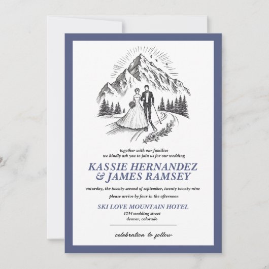 Skicouple Wedding Einladung (Vorderseite)