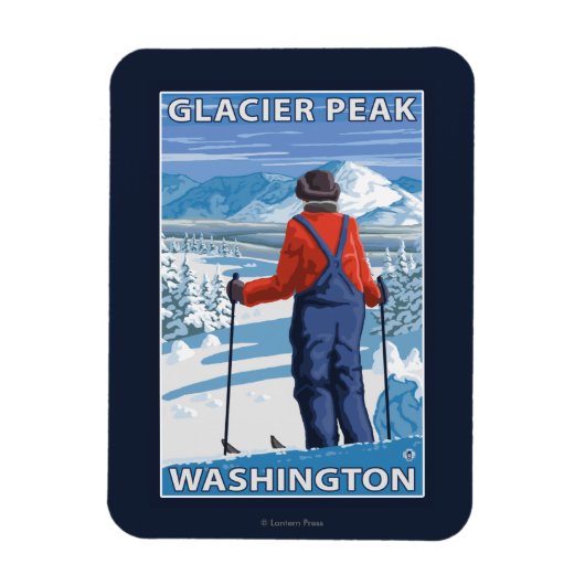 Skier Admiring - Glacier Peak, Washington Magnet (Vertikal)