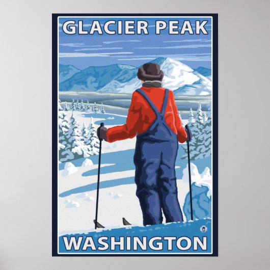 Skier Admiring - Glacier Peak, Washington Poster (Vorne)