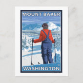 Skier Admiring - Mount Baker, Washington Postkarte (Vorderseite)
