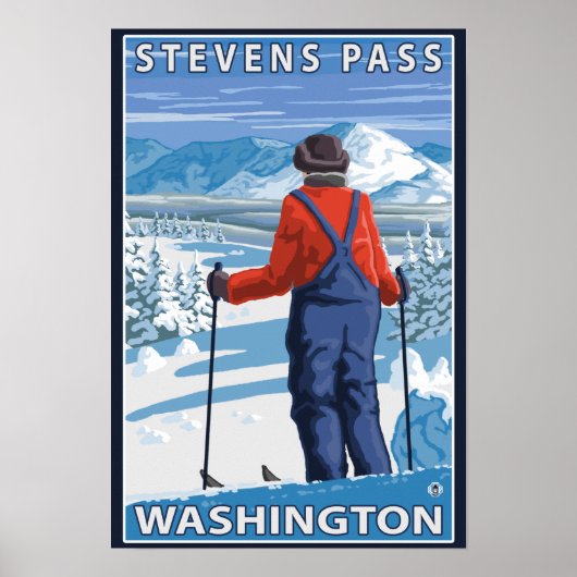 Skier Admiring - Stevens Pass, Washington Poster (Vorne)
