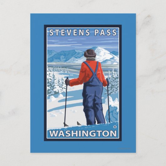 Skier Admiring - Stevens Pass, Washington Postkarte (Vorderseite)