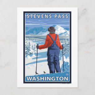 Skier Admiring - Stevens Pass, Washington Postkarte