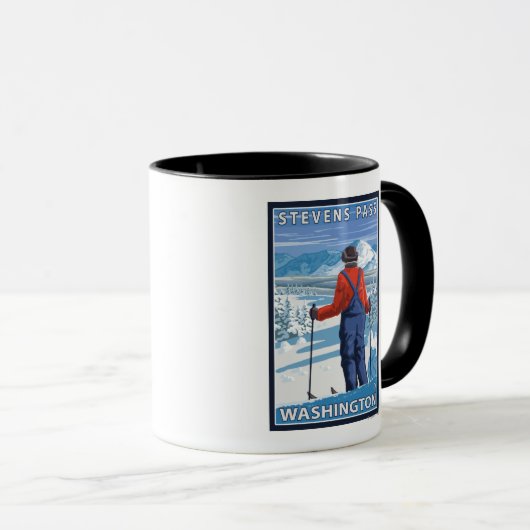 Skier Admiring - Stevens Pass, Washington Tasse (VorderseiteRechts)