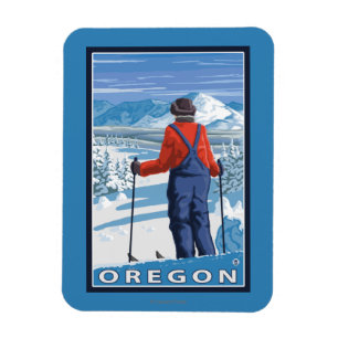 Skier Admiring - Vintage Travel Poster Magnet