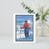 Skier Admiring - Vintage Travel Poster Postkarte (Stehend Vorderseite)
