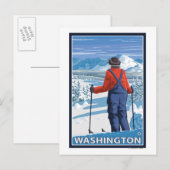 Skier Admiring - Washington Postkarte (Vorne/Hinten)