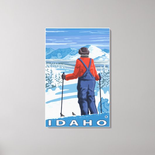 Skier AdmiringIdahoVintage Reiseplakat Leinwanddruck (Vorderseite)