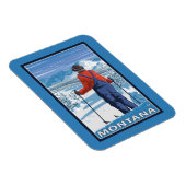 Skier AdmiringMontanaVintage Reiseplakat Magnet (Rechte Seite)