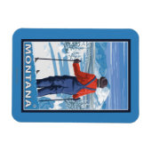 Skier AdmiringMontanaVintage Reiseplakat Magnet (Horizontal)