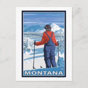 Skier AdmiringMontanaVintage Reiseplakat Postkarte