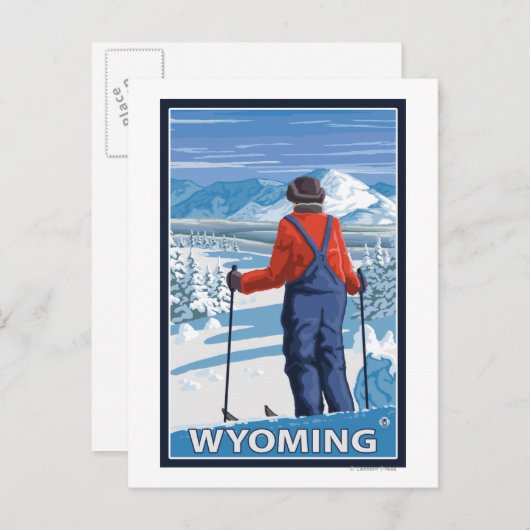 Skier AdmiringWyoming Postkarte (Vorne/Hinten)