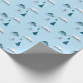 Skier auf Blau mit Schneeflocken Geschenkpapier (Ecke)