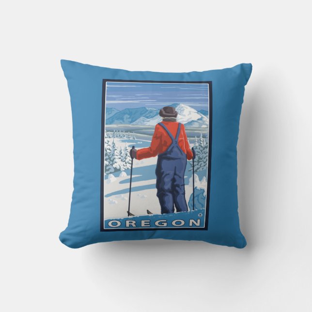 Skier-bewundern Vintages Reise-Plakat Kissen (Vorderseite)