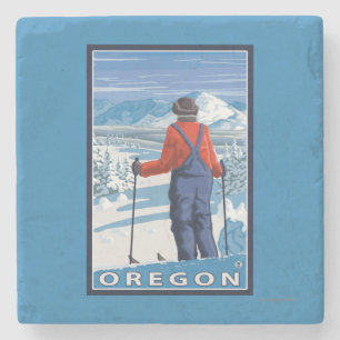 Skier-bewundern Vintages Reise-Plakat Steinuntersetzer