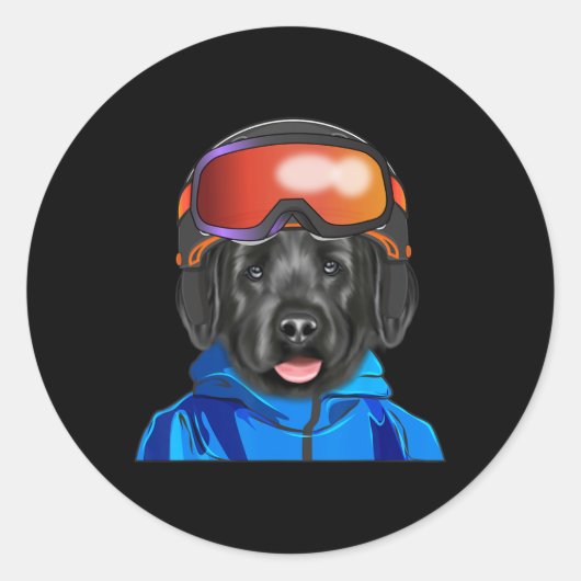 Skier Black Russian Terrier Snowboarden Hund für m Runder Aufkleber (Vorderseite)