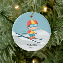 Skier Boy Personalisierte Weihnachtsfeier Keramik 