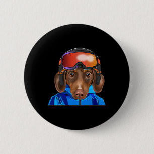 Skier Brown Dackel Snowboarding Pocket Button