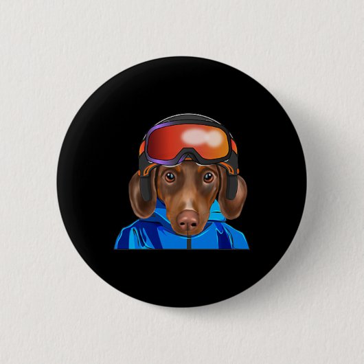 Skier Brown Dackel Snowboarding Pocket Button (Vorderseite)