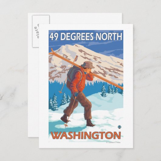Skier Carry Snow Skis - 49 Grad Nord, Postkarte (Vorne/Hinten)