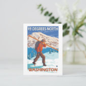 Skier Carry Snow Skis - 49 Grad Nord, Postkarte (Stehend Vorderseite)