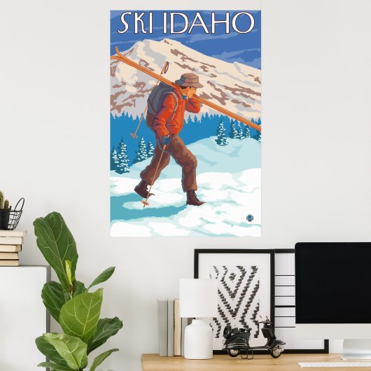 Skier Carry Snow Skis - Idaho Poster (Heimbüro)