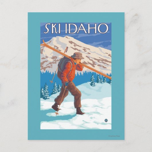 Skier Carry Snow Skis - Idaho Postkarte (Vorderseite)