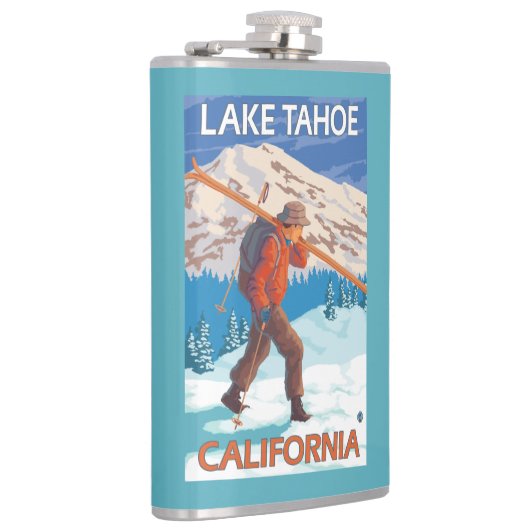 Skier Carry Snow Skis - Lake Tahoe, Californi Flachmann (Rechts)