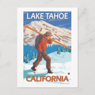 Skier Carry Snow Skis - Lake Tahoe, Californi Postkarte