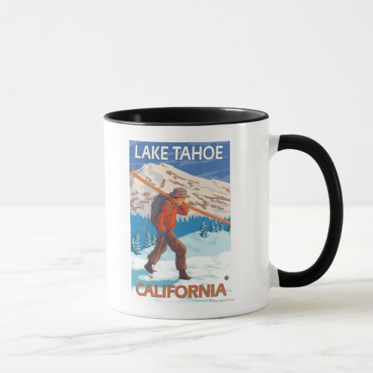 Skier Carry Snow Skis - Lake Tahoe, Californi Tasse (Rechts)
