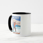 Skier Carry Snow Skis - Lake Tahoe, Californi Tasse (Vorderseite Links)